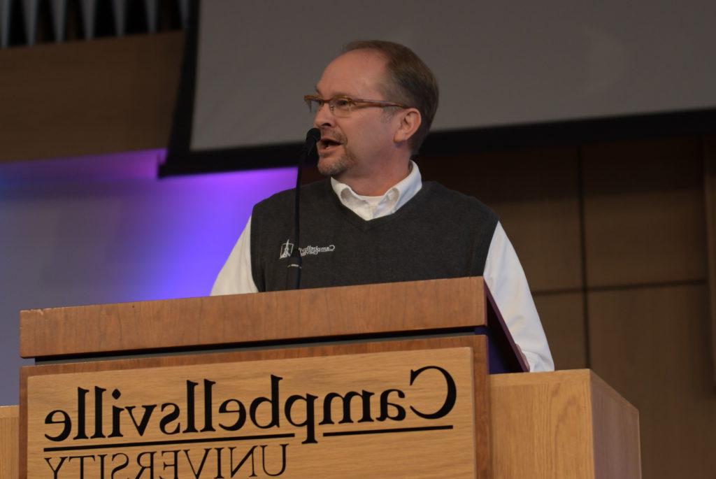 David Wray speaks to the audience about hope and where it can be found. (CU Photo by Emily Barth)