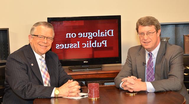 Dr. John Chowning, vice president for church and external relations and executive assistant to the president of Campbellsville University, right, interviews Ben Chandler, executive director of the Kentucky Humanities Council Inc., for his “Dialogue on Public Issues” show.