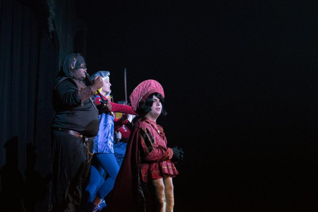 Lord Farquaad, played by Daniel Bannister of Glasgow Ky., makes his grand entrance during the Shrek The Musical at Campbellsville University. (Campbellsville University Photo by Joshua Williams)