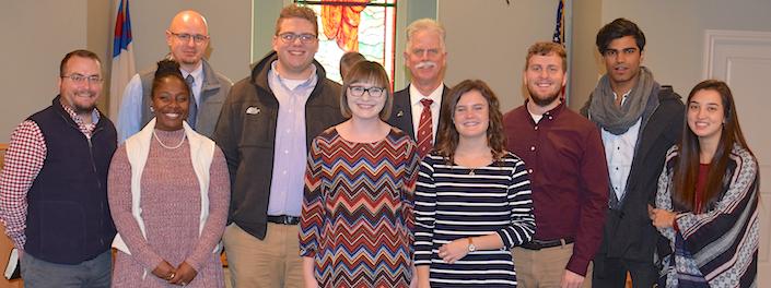 Campbellsville University's Church outreach team leads the worship at Creston Baptist Church. Photo include from left: Front row -- Lindsey Haralu, friend of CU from Harrodsburg, Ky.; Lindsey Magruder, sophomore testimony student from Bardstown, Ky.; Michaela Wright, sophomore vocalist from Greensburg, Ky., and Deja Thompson, senior vocalist from Adairville, Ky. Back row -- Abraham Varghese, junior pianist from India; Joey Bomia, assistant director of church outreach; the Rev. Ed Pavy, director of campus ministries at CU; Lucas Humphrey, senior preacher from Shepherdsville, Ky.; Jeric Devore, pastor of Creston Baptist and CU alumnus; and Casey Jones, director of the Casey County Education Center. (Campbellsville University Photo by Joshua Williams)