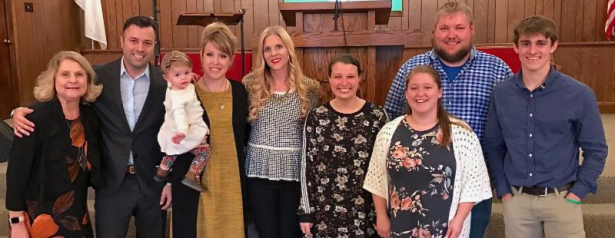 Kingdom Advance Day at First Baptist Church Science Hill. From left are: Andrew Anderson, sophomore preacher from Nicholasville, Ky.; Nathan Adcock, junior guitarist from Somerset, KY; Jordyn Bray, junior testimony student from Somerset, KY; Heather Graham, Administrative Coordinator of University Outreach at CU; Megan Massey, CU alumna; Amanda Wiles, CU alumna; Ella Wiles, daughter of Amanda and Charles Wiles; Charles Wiles, youth and music minister at First Baptist Church Science Hill; and Pat Massey, member of First Baptist Church Science Hill.